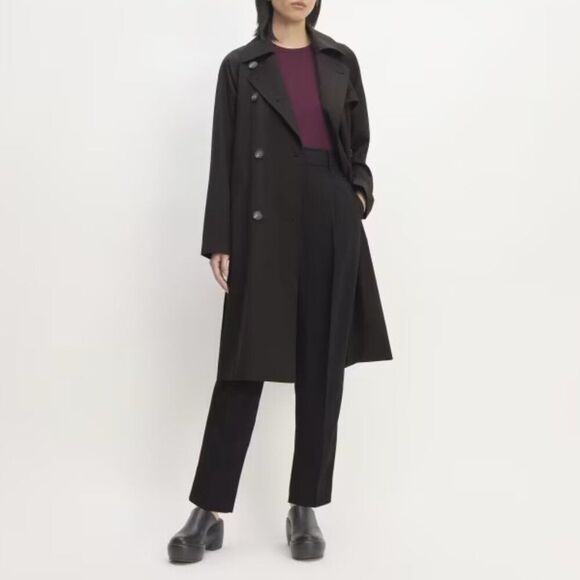 Everlane The Italian Wool Modern Trench Coat Double Breasted Belted Black S